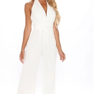 White Halter Jumpsuit - M